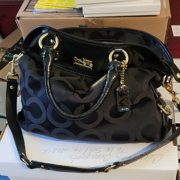 Coach Madison Julianne Black and Gold Women's Satchel - Picture 1 of 11